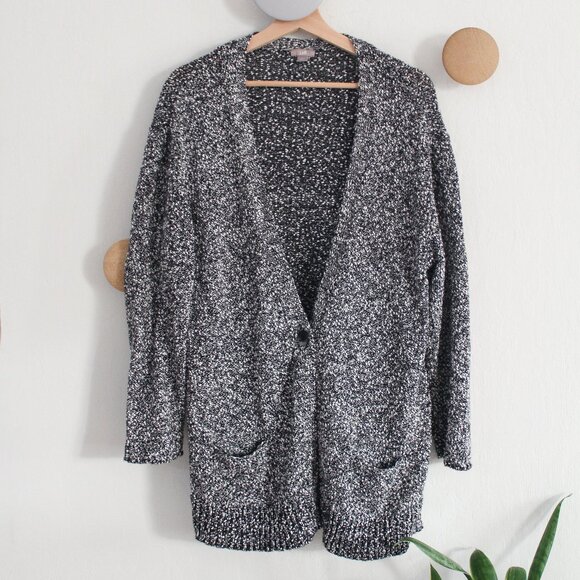 J. Jill Cotton Knit Cardigan - Black & White Long Sleeve - Size Large - Picture 1 of 5